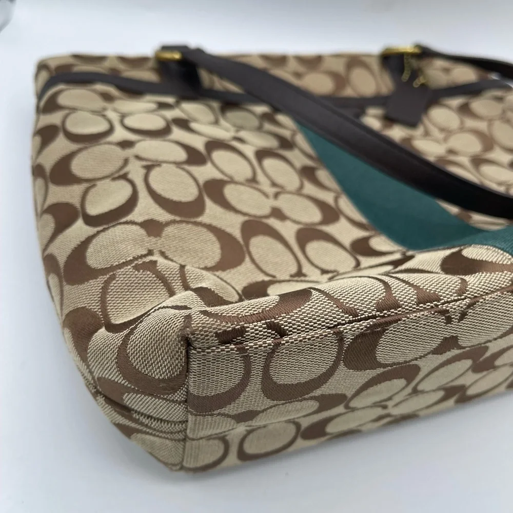 Coach Signature Brown and Teal Tote - Picture 11 of 17